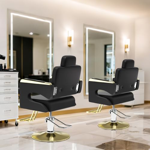 Image of Salon Chair for Hair Stylist, Barber Chair with Heavy Duty Hydraulic Pump, Stylist Chair for Barbershop, Silla de Barberia 360 Degrees Rolling Swivel Spa Beauty Equipment for Hair Stylist, Black /Gold