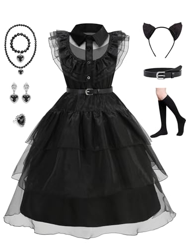 YYSSNM Niñas Negro Dress Up Costume Set Negro Cosplay Fiesta de Halloween con Accesorios