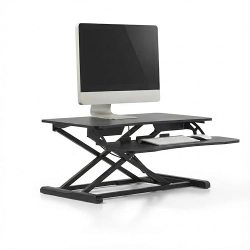 Image of TARKAN Standing Desk Converter, Height Adjustable Workstation, Hydraulic Sit Stand Desk Riser (65cmx40cm TableTop, 50cm Height) (Black)