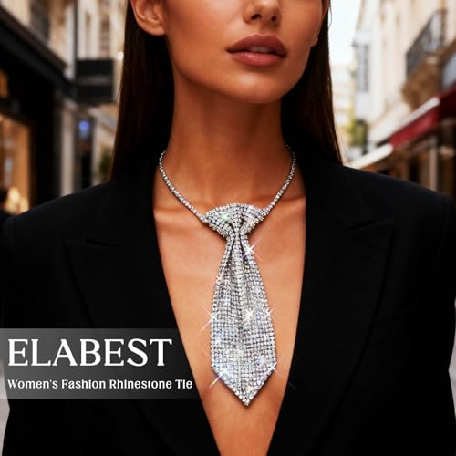 ELABEST Rhinestone Neck Tie Sparkling Tie Necklace Adjustable Diamond Tie for Women (Silver) by ELABEST - Used condition - Image 4