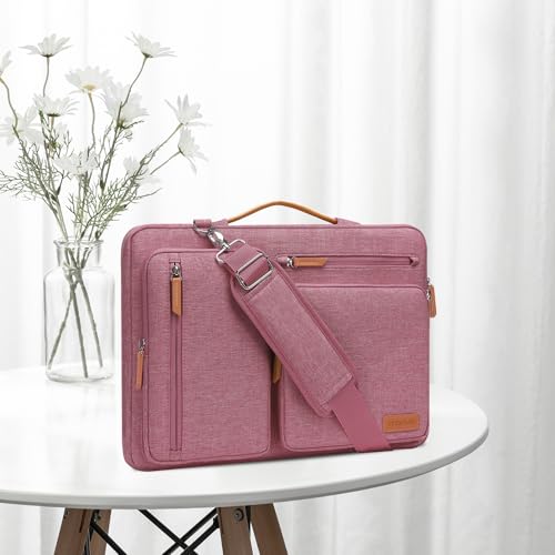 Image of MOSISO 360 Protective Laptop Shoulder Bag,15-15.6 inch Computer Bags Compatible with MacBook Pro 16 inch, HP, Dell, Lenovo, Asus Notebook,Side Open Messenger Bag with 4 Zipper Pockets, Dusty Rose