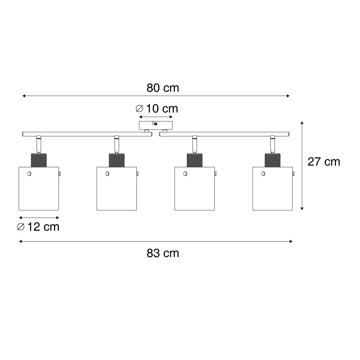 Qazqa faretto orientabile 4 luci nero 83cm Domo