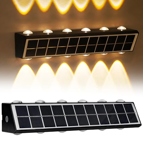 Image of Gigawatts 12 LED Solar Wall Light with 3W Panel On /Off Botton & 2.4Ah Battery Water Resistant Decor Deck Fence Lights Flood Lamp for Home Garden Terrace Patio (Set of 1, Warm White)
