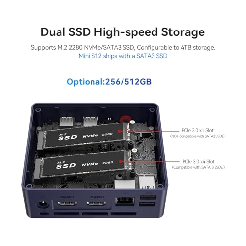 Image of Beelink MINI S12 Mini PC, Intel 12th Gen N95, 12G LPDDR5 RAM+512G SSD Mini Computer, 2.5G LAN +WiFi5 +BT4.2 Small PC, Dual Display via 2*HDMI for Office、HTPC、Media Server