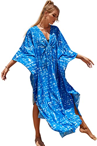 CHERRY CAT Swimsuit Cover up Kaftan Dresses Caftans Women's Plus Size Stripe Print Vneck Loose Soft Kaftan
