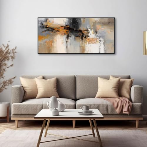 Image of Abstract Wall Art - Large Canvas Wall Art for Living Room, Bedroom, Office - Framed Modern Wall Decor in Gray and Yellow - Artwork Paintings & Pictures