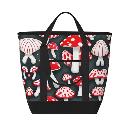 Sac isotherme de grande capacité noir à motif champignon taille unique pour adulte