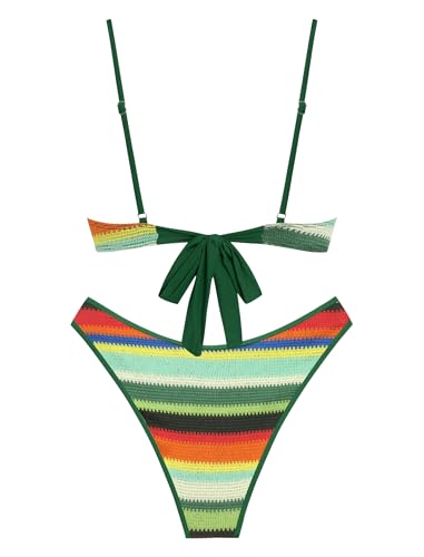 Image of ZAFUL Women High Cut Bikini Sets String Sexy Swimsuit Two Piece Underwire Bathing Suit Brazilian Cheeky Cut Out Cute Swimwear