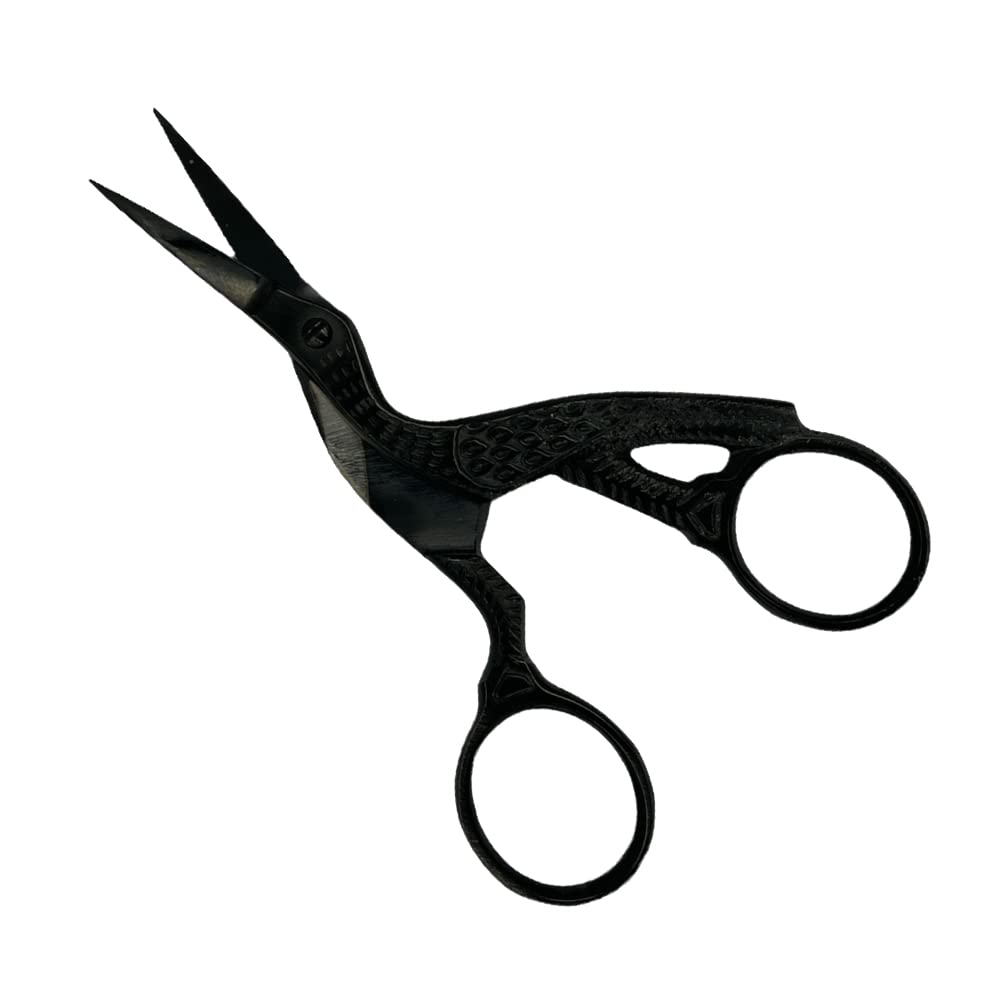 Winjul Women's Black Classic Stork Scissors 4" - Sharp Tip Crane Design Sewing Scissors | Diy Fabric Tools Small Shear For Crafting | Embroidery Needle Work Art Work Everyday Use Household Scissors | Colour