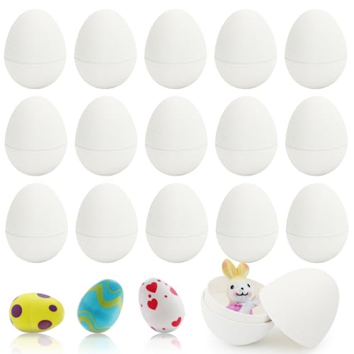 15 Pcs DIY Paper Easter Eggs 3 Inch Blank Paper Mache Craft Eggs Paintable White Easter Fillable Paper Eggs for Easter Basket Stuffers Hunt Party Favors DIY Painting Supplies School and Church