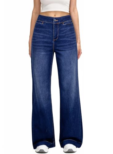Sidefeel Wide Leg Straight Leg Jeans for Women High Waisted Loose Boyfriend Denim Pants