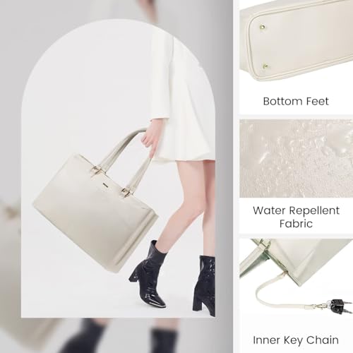 Image of LOVEVOOK Laptop Bag for Women 17.3 Inch Tote Bags Waterproof Leather Briefcase Computer Women Business Office Work Bag,Beige