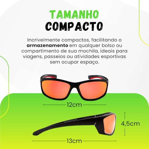 Óculos De Sol Preto e Vermelha Com lente Amarelo Reflexiva Espelhada Masculino Estilo Surf, Ciclismo