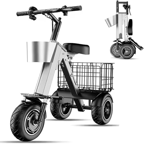 Scooter de Movilidad de 3 Ruedas para Adultos, Triciclo eléctrico Plegable con Motor de 450 W, batería extraíble, Pantalla LED, Asiento cómodo para Viajar y