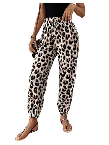 Floerns Women's Y2k Cheetah Pants Tie Front High Waist Leopard Going Out Jogger Trousers