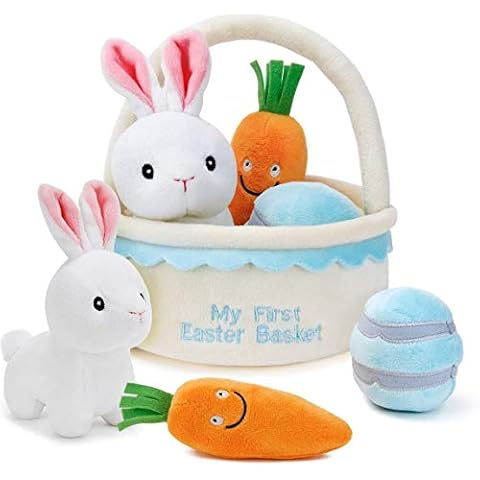 SZIVYSHI Baby's My First Easter Basket Playset Stuffed Plush Cartoon Bunny Toys Plush for Kids Boys Girls, 4 Pieces Cover