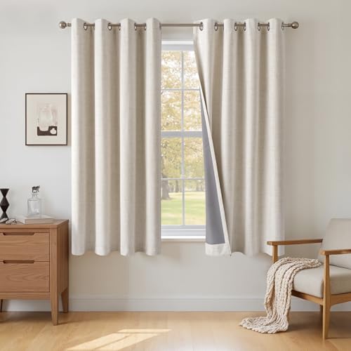 INOVADAY 100% Blackout Eyelet Curtains 2 Panels 46 W x 54 L Cream