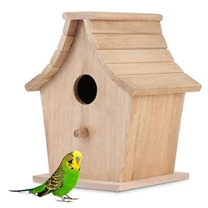 Vogelhuisjes voor buiten, onvoltooide houten kleine hangende vogelhuis voor papegaaien grasparkiet kleine vogels, 6,7 x 5,5 x 4,7 in