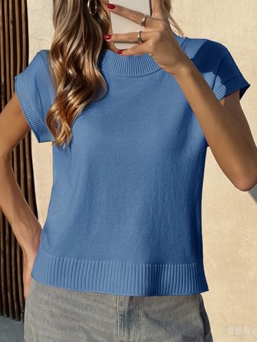 Image of Saodimallsu Womens Cap Short Sleeve Sweater Vest Summer Casual Crew Neck Loose Knit Lightweight Pullover Tank Tops