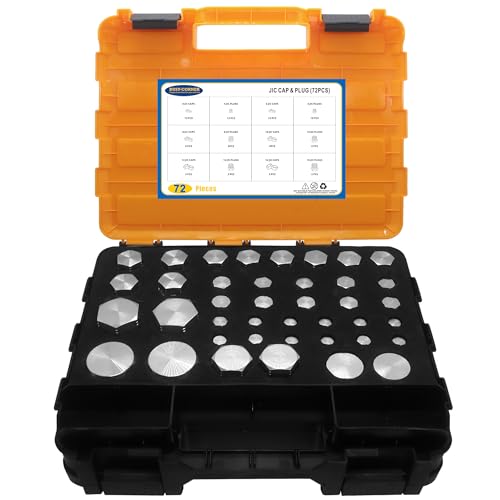 Image of 72 PCS JIC Master Industrial Hydraulic Cap and Plug, Hose Tube and Pipe Fitting Kit Cap and Plug Kit, Precision Threading in 37 Dash Sizes 4 6 8 10 12 16