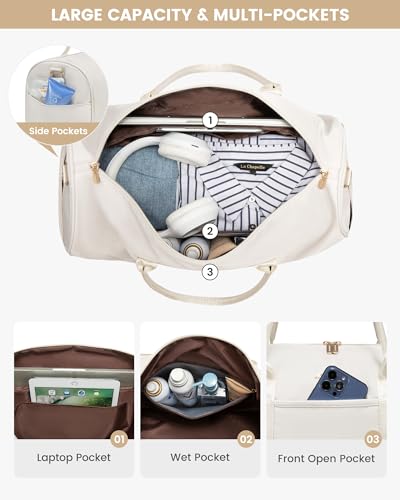 LOVEVOOK Travel Bag,Weekender Bag for Women Travel Duffle Bag with Shoe Compartment,Carry on Overnight Bag with Wet Pocket,Gym Yoga Duffel Bag,Hospital Bags for Labor and Delivery,3 Pcs Set3