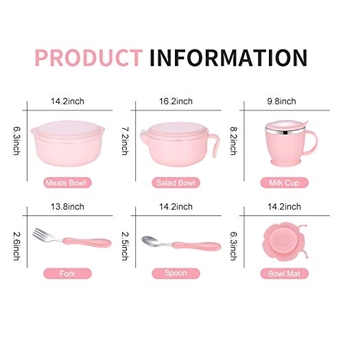 Children\'s Dinnerware Set, TOPBOOC Toddler Dinning Set,BPA Free Kids Tableware Include Bowl, Water Bottle, and Utensil Set Spoon and Fork(Pink) - Thumbnail 4