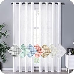 Cortinas Blancas Modernas Para Sala MRTREES Cortinas de Dormitorio Comedor Salon Cocina Habitacion 2 Piezas 140×245cm Visillos Blancos Translúcidas Modernas de Lino Aspecto con Ojales para Ventanas Sala para Niños Sala Cuarto Baño