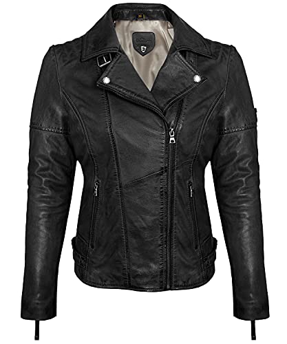 Blueorn Heeda Damen Lederjacke Übergangsjacke aus feinstem Lammnappa Leder - Modernen Bikerjacke Echtleder Jacke mit Reverskragen