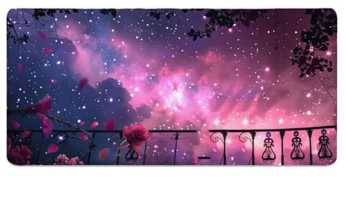 Alfombrilla ratón XXL rosa de 800x400mm con bordes cosidos para proteger tu escritorio de oficina