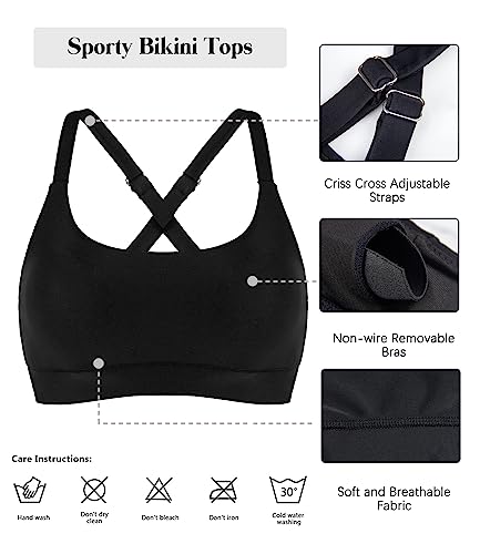 Women’s Supportive Scoop Neck Sporty Swimsuit Cross Spaghetti Strap Bathing Suit Bikini Top3
