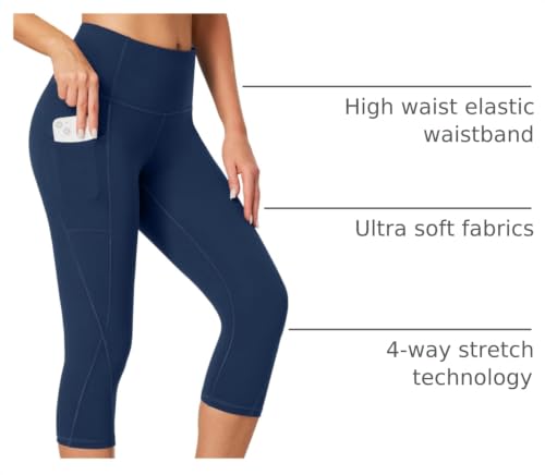 Image of Heathyoga Capri Leggings for Women High Waisted Capri Leggings with Pockets for Women Tummy Control Yoga Pants Women