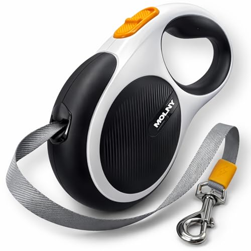 Retractable Dog Leash for Pets Up to 66 lbs, 16' Heavy Duty Reflective Nylon Tape, Tangle Free, Anti-Slip Handle with One Button Control
