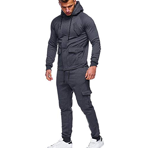 OEAK Survetement Homme Ensemble Tenue de Sport 2 Pièces Pantalon de Sport +Sweatshirt Large à Capuche Football Uni Zippe Manches Longues