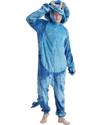 Hrxcrzco Adult Triceratops Pajamas Unisex Tie-dye Triceratops Onesie Cartoon Halloween Cosplay Hooded Zipper Costume Jumpsuit Blue L