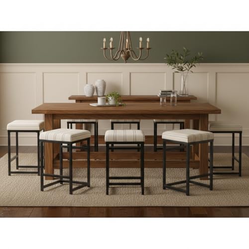 Image of HomePop Metal Frame Counter Stool, 24-Inch, Black & White Stripe
