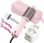 Winkos Dual Voltage Travel Hot Air Brush |One Step Volumizer Small Hair Dryer and Styler | Upgrade 2 inch Titanium Blow Dryer Brush for All Hair Types | 4 in 1 MIni Hair Dryer Brush Blow Dryer with Storage Bag and Adapter | Global Travel Friendly | Pink 6126A