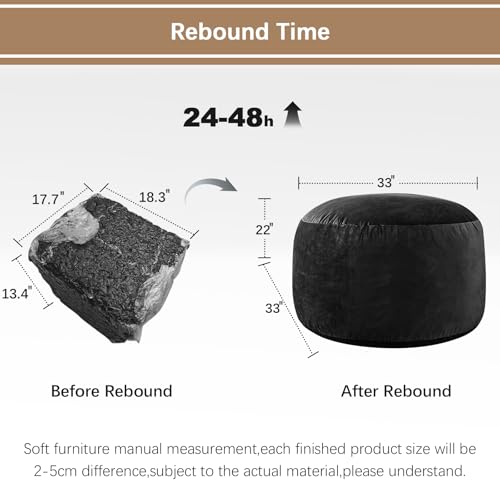 Image of Bean Bag Chairs for Adults - Memory Foam Furniture BeanBag Chair - Kids /Teens Sofa with Soft Micro Fiber Cover - Round Fluffy Couch for Living Room Bedroom College Dorm, Carbon Black