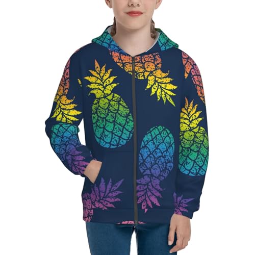 Abstract Bright Pineapple Fruit Retro Kids Pullover Hoodies Boys Zip Up Sweatshirts Girls Athletic Clothes with Pocket3