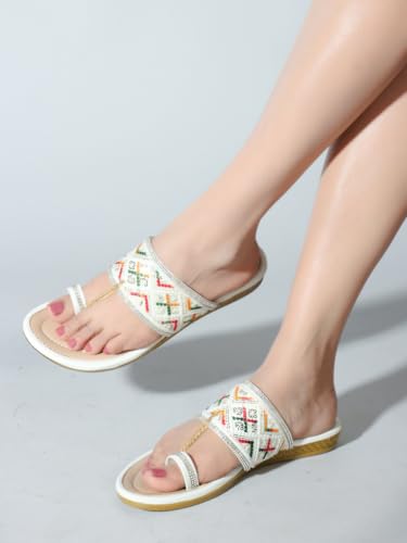 Image of KKF Women Fancy Kolhapuri Flat Chappal Sandals Ladies Slipper for Party & Occasions 3 to 8 Sizes