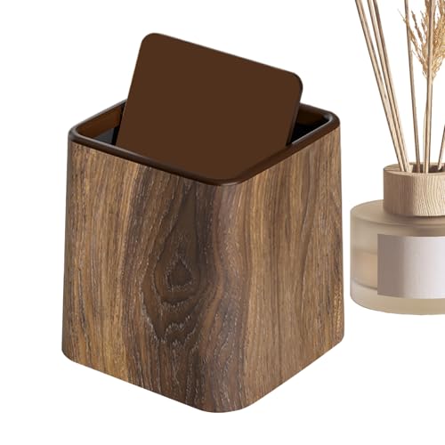Imitation Rétro Poubelle En Bois, 14,7x14,7x15,3cm Petite Poubelle De Bureau, PoubelleDe Chambre À Grain De Bois Rétro Avec Couvercle Pivotant Pour Maison...