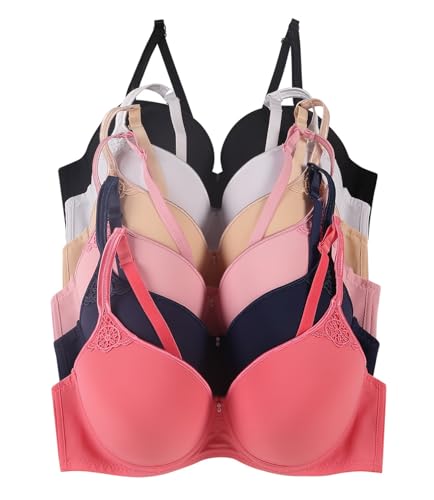Image of Viola's Secret 6 Pack of Color Print T-Shirt Bras B Cup C Cup and D Cup