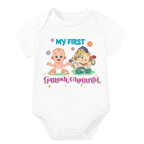 Image of Lillypupp My First Ganesh Chaturthi Dress For Baby Boy Girl | Baby Ganesha Romper Gift For New Born Photography | Ganpati Bappa Morya Baby Photoshoot Dress |