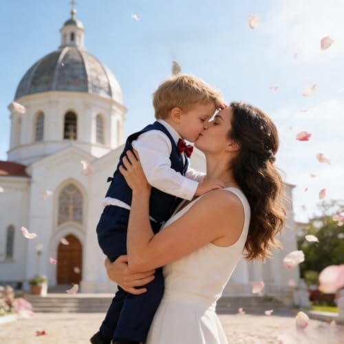 Image of Baby Boys Clothes Suits Toddler Navy Blue Formal Gentleman Wedding Outfit Dress 5Pcs Kids Infant Slim Fit Suit Sets 3T