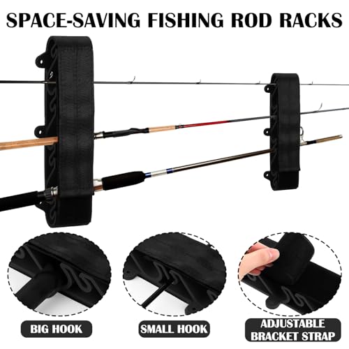 Blueweenly 4 Pcs Vertical Mount Fishing Rod Holders for Boat Vertical Fishing Rod Rack for Storage Pole Strap for Boat Deck(Black) - Thumbnail 3