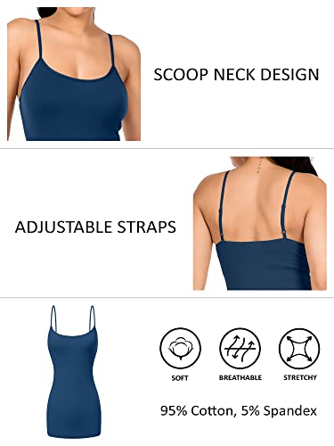 Image of Long Cotton Camisole Tank Tops for Women | Basic Braless Layering Tops with Adjustable Spaghetti Straps