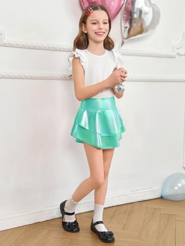 Image of Haloumoning Girls Metallic Skater Skort Kids Shiny Scooter Skirt 4-14 Years