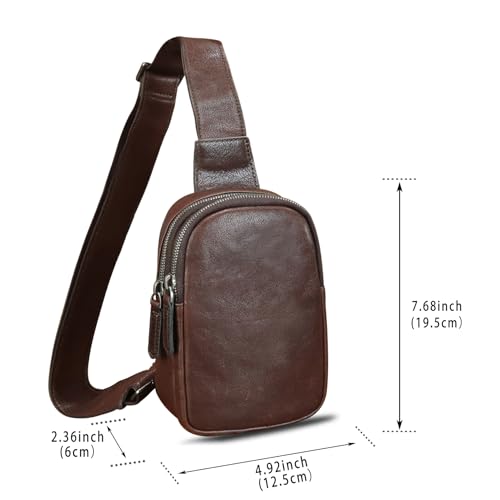 Image of Genuine Leather Sling Bag for Women Small Crossbody Purse Handmade Daypack Retro Shoulder Backpack Vintage Chest Pack (Coffee)