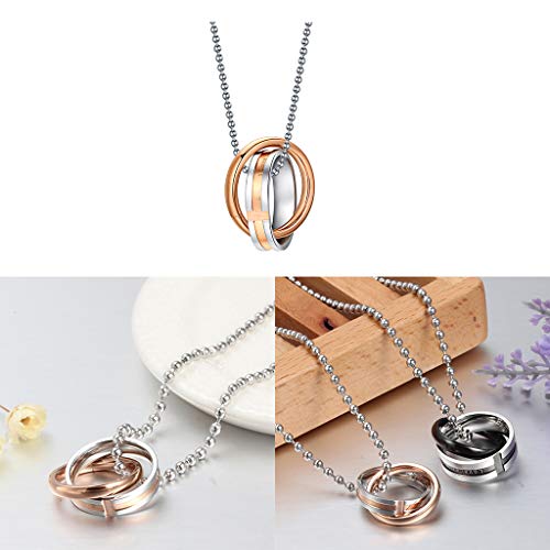 F Fityle 2Pcs Promessa De Amor Leal E Constante Anéis Duplos Colar De Pingente De Casais