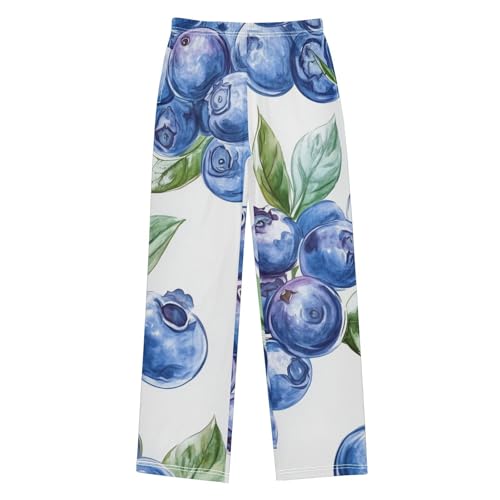 Blueberry Fruit Boys Long Pants Soft Trousers Elastic Waist Kids Lounge Bottoms with Pockets S-XL