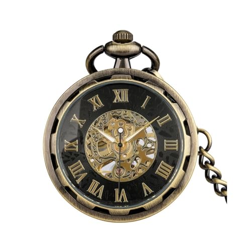 ヴィンテージ 手巻き 機械式 懐中時計 ローマ数字文字盤 ブラック/ブロンズ/シルバー ペンダント時計 男性用 退職祝い ギフト(Bronze)